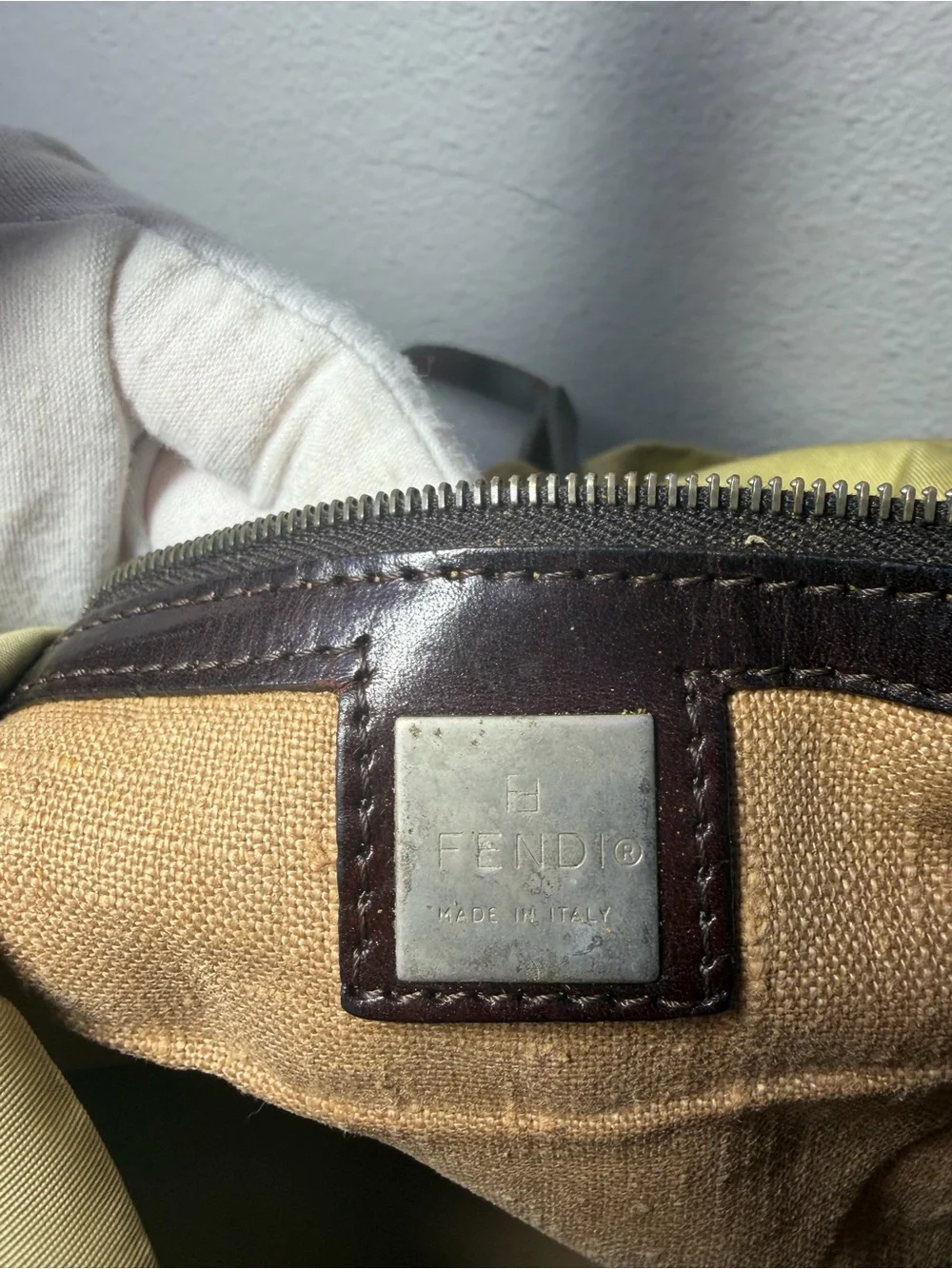 COA inc-Greenish Fendi Tote with leather Handles and Front peekaboo FF Logo